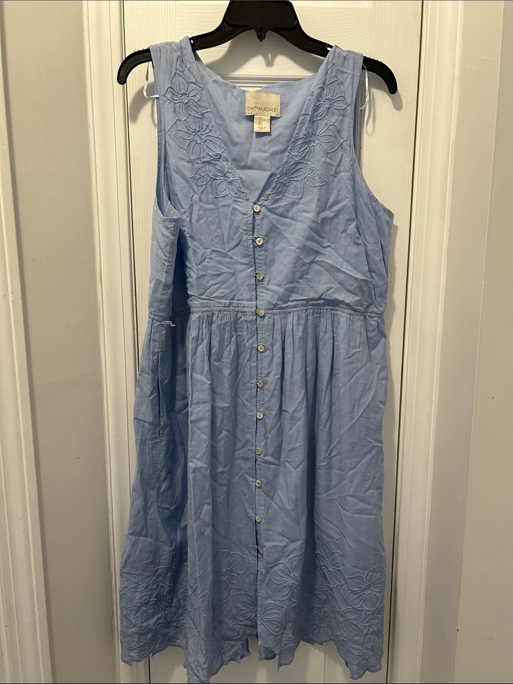 Coldwater Creek Sky Blue Embroidered Button-Front Sundress